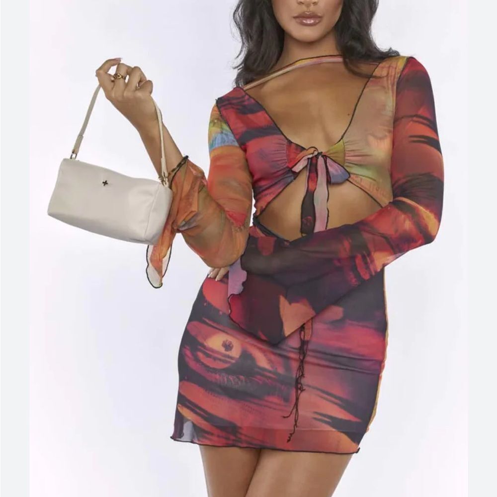 Jaded London Cutout Mesh Multicolor Bold Mini Dress sz XS